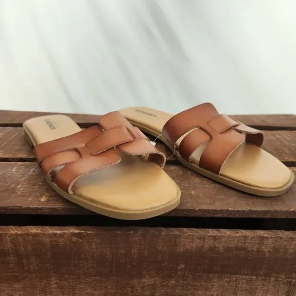 Sonoma Rivka Women Sandals 7 Brown Open Toe Slip On Flat Shoes - Picture 2 of 6